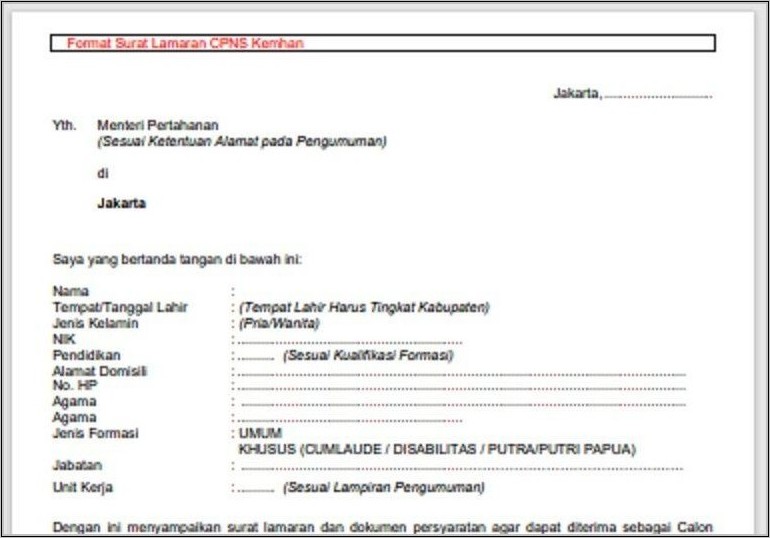 Contoh Bentuk Surat Lamaran