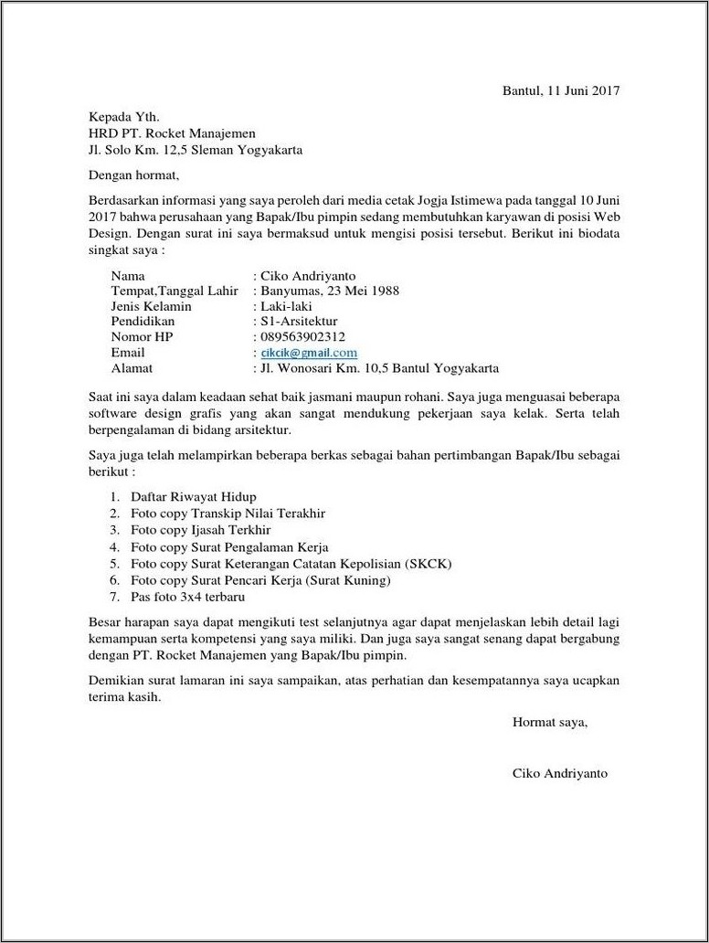 Contoh Cv Dan Surat Lamaran Kerja Pdf