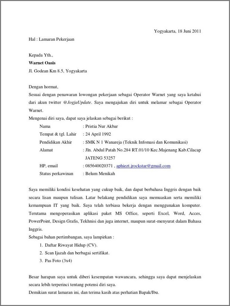 Contoh Cv Dan Surat Lamaran Pekerjaan