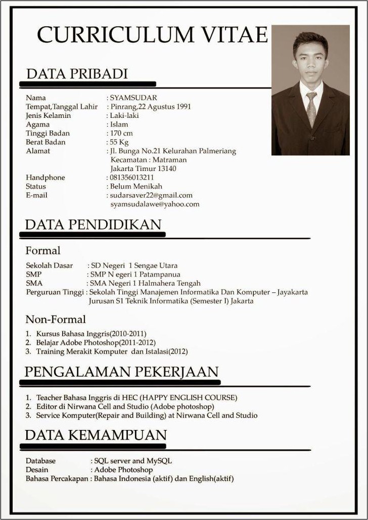 Contoh Cv Di Surat Lamaran Pekerjaan