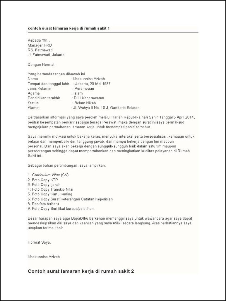 Contoh Desain Surat Lamaran Pekerjaan Staff Hrd Doc