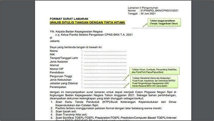 Contoh Format Surat Lamaran Cpns Pemprov Dki 2019