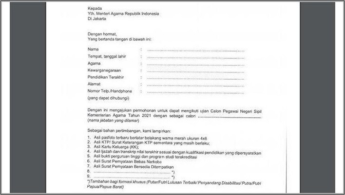 Contoh Format Surat Lamaran