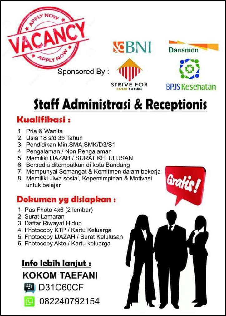 Contoh Iklan Dan Surat Lamaran Staft Administrasi Smk