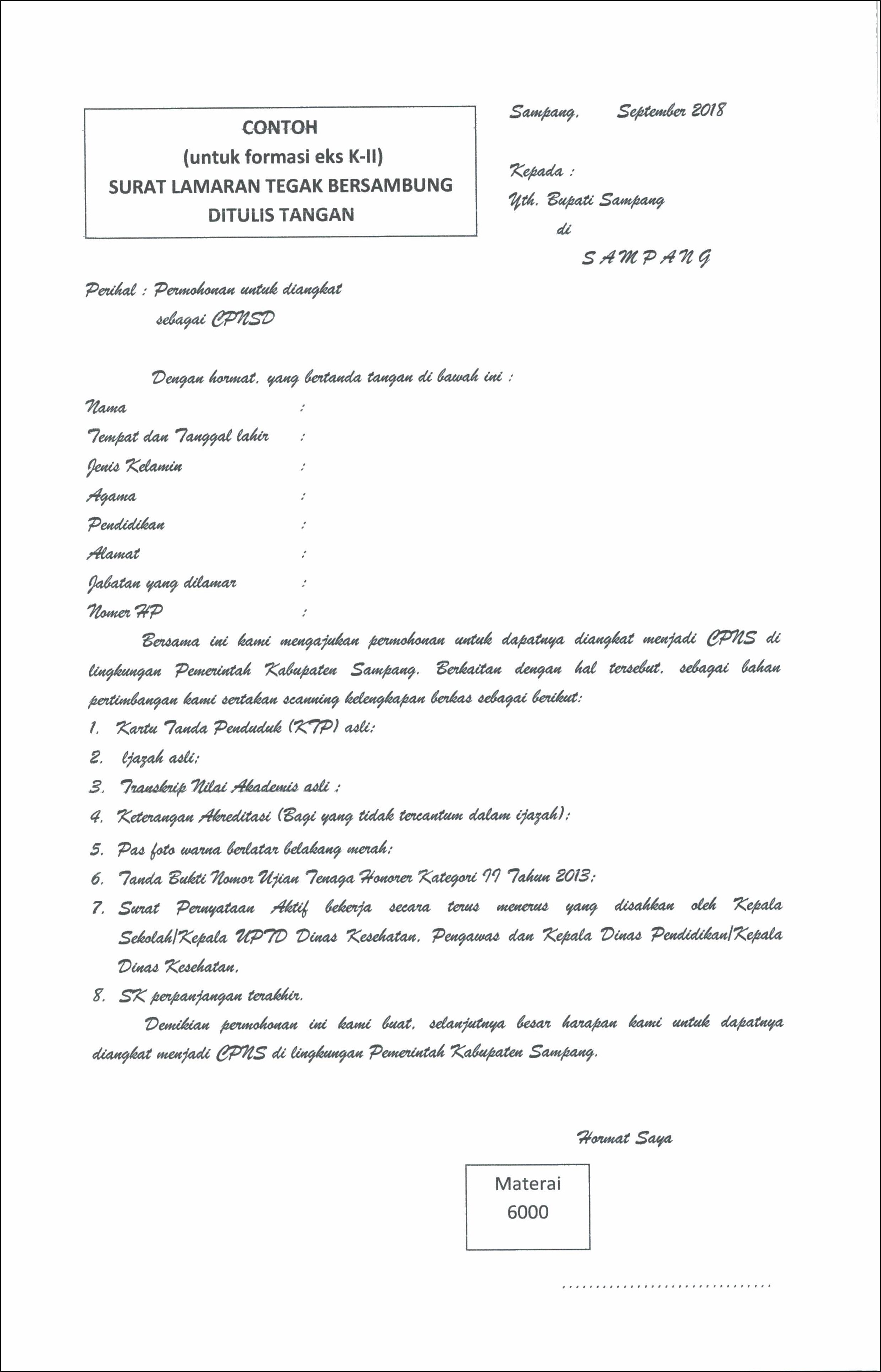Contoh Isi Surat Lamaran Cpns Yang Ditujukan Bupati Kulon Progo