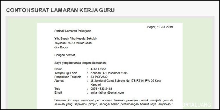 Contoh Lamaran Kerja Surat