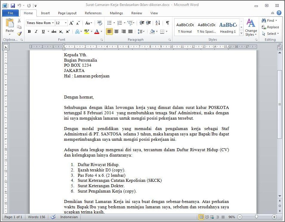 Contoh Lowongan Pekerjaan Dan Surat Lamarannya