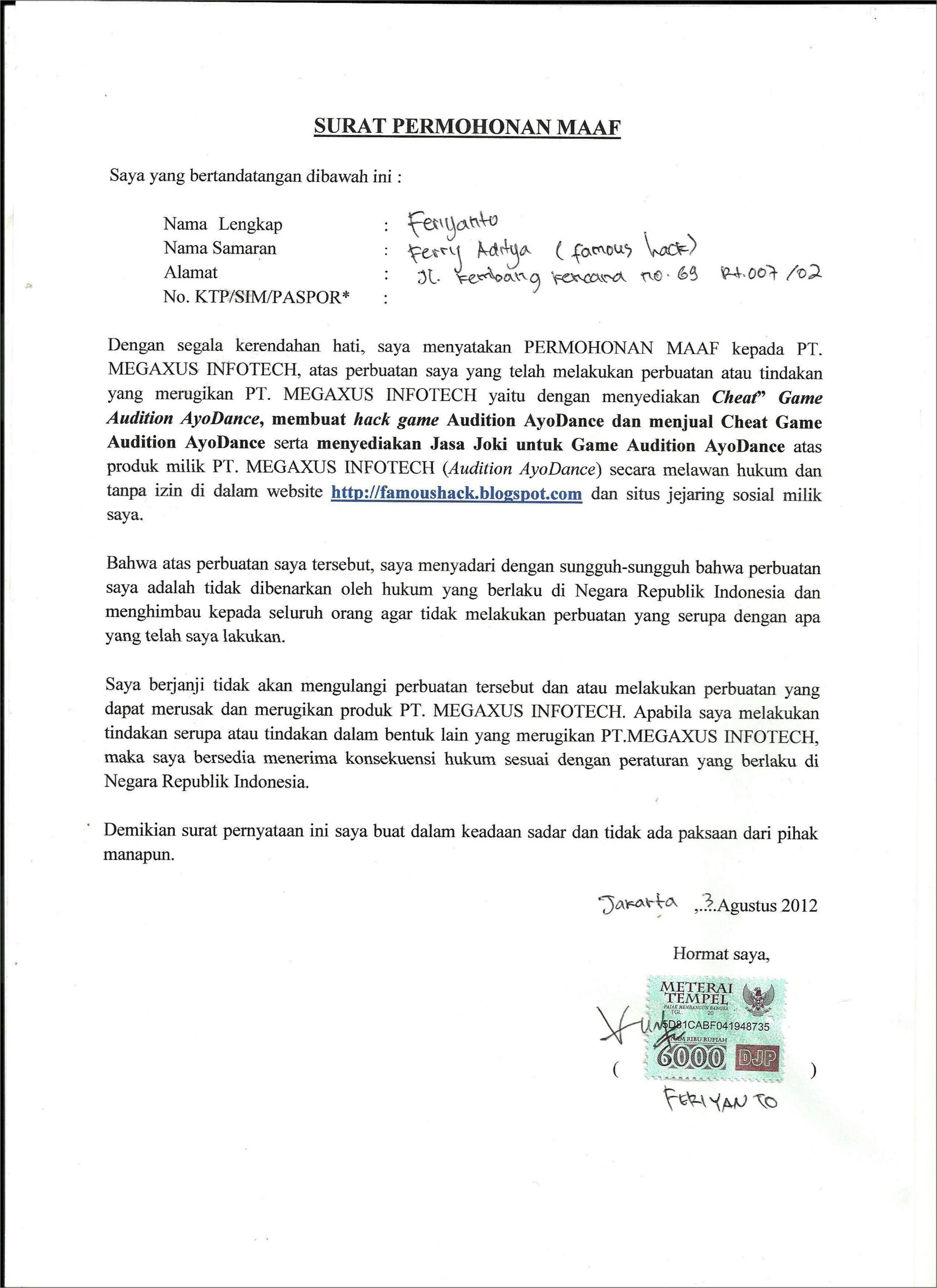 Contoh Maaf Untuk Surat Lamaran