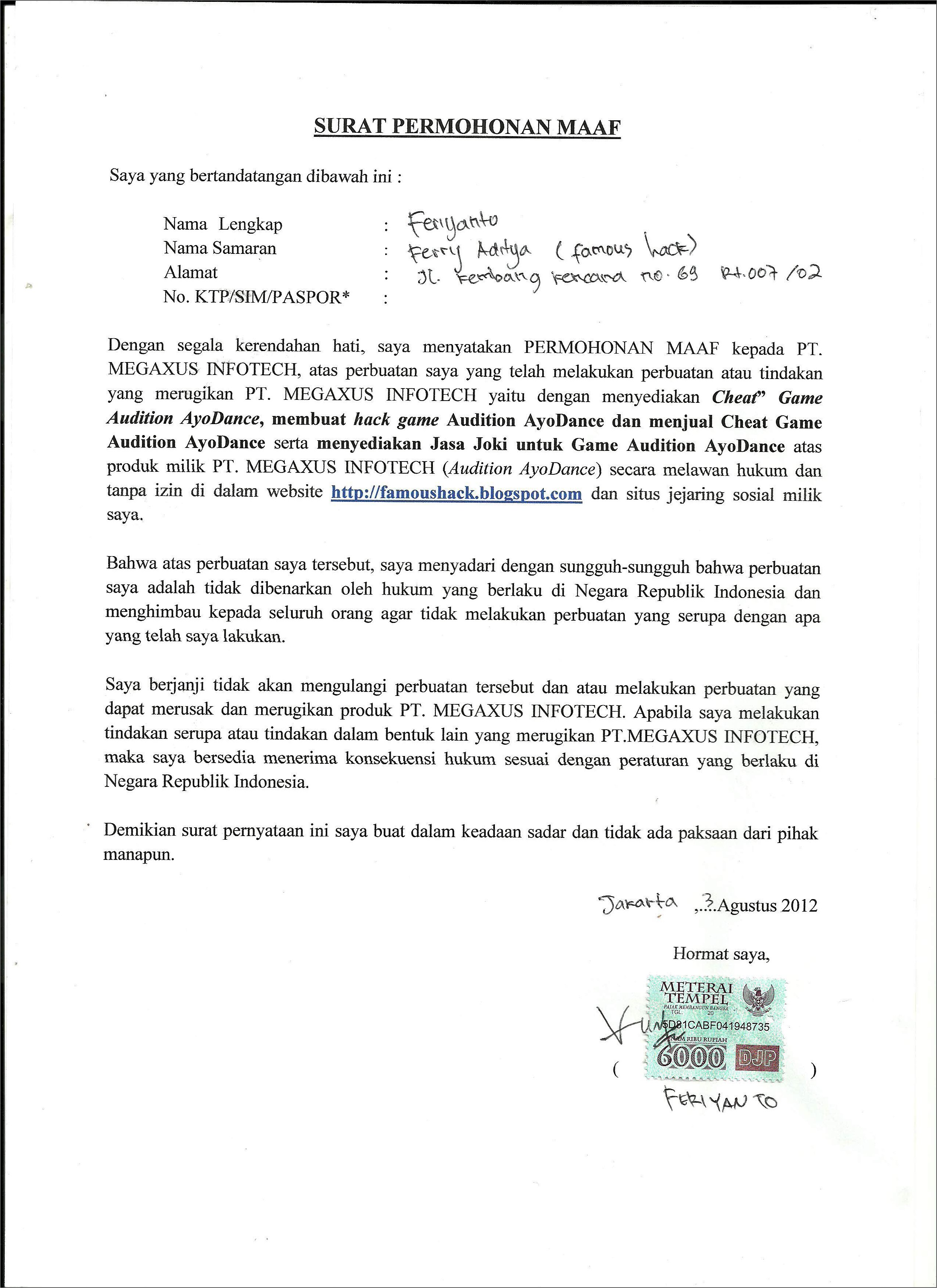 Contoh Maaf Untuk Surat Lamaran