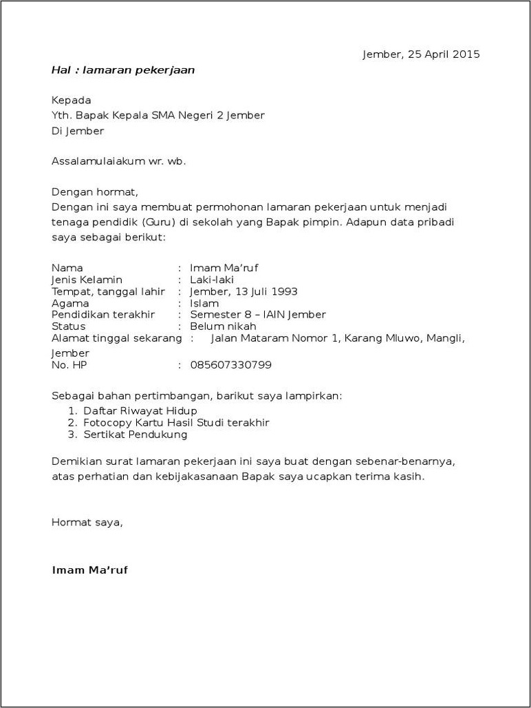 Contoh Pdf Surat Lamaran Kerja