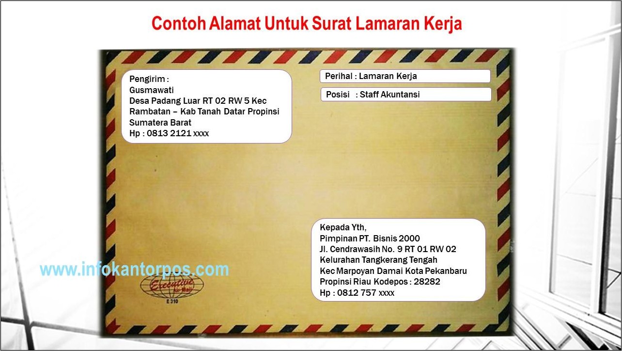 Contoh Pengirim Surat Lamaran Kerja