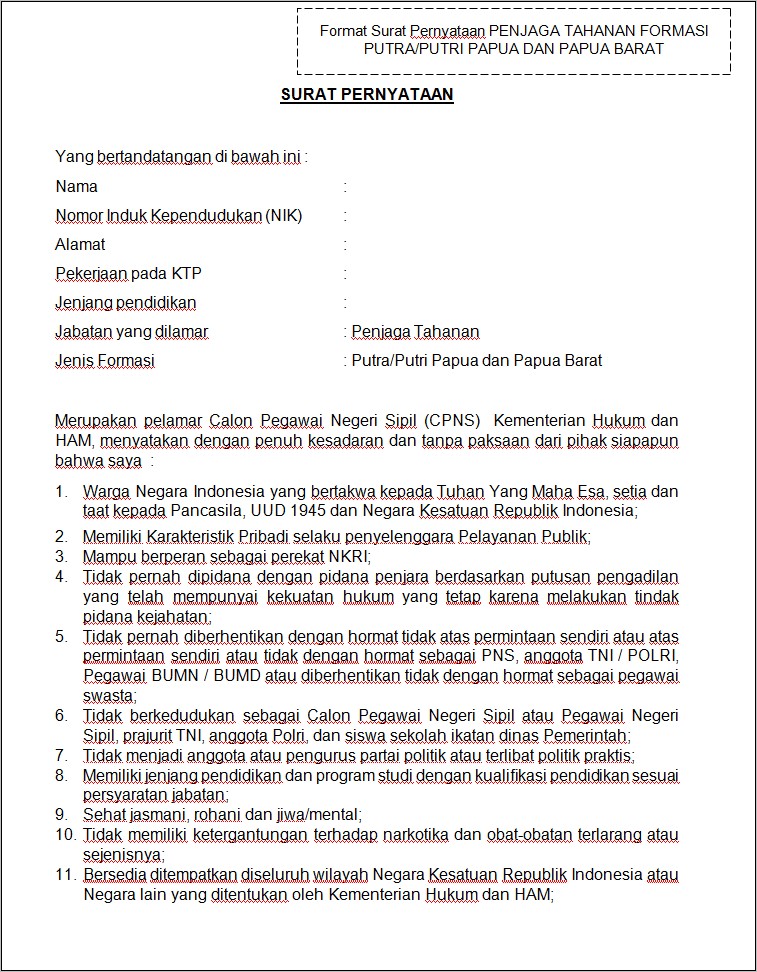 Contoh Pengisian Surat Lamaran Kemenkumham 2019 Sudah Jadi