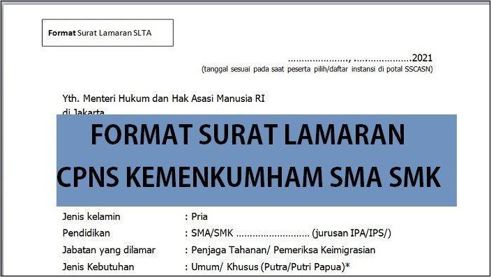 Contoh Pengisian Surat Lamaran Slta