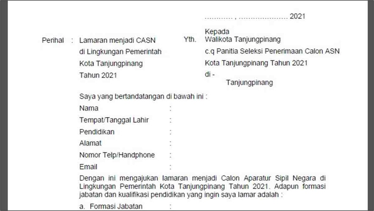 Contoh Sanggahan Surat Lamaran Cpns