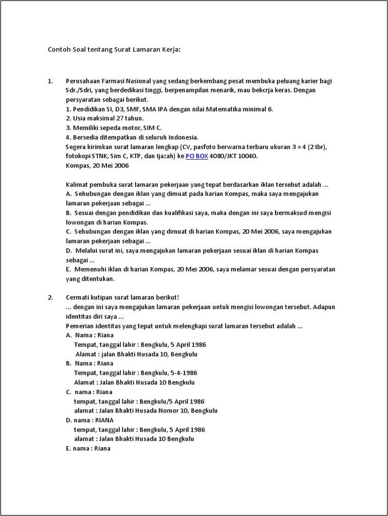 Contoh Soal Esay Menyusunmenjadi Surat Lamaran Pekerjaan