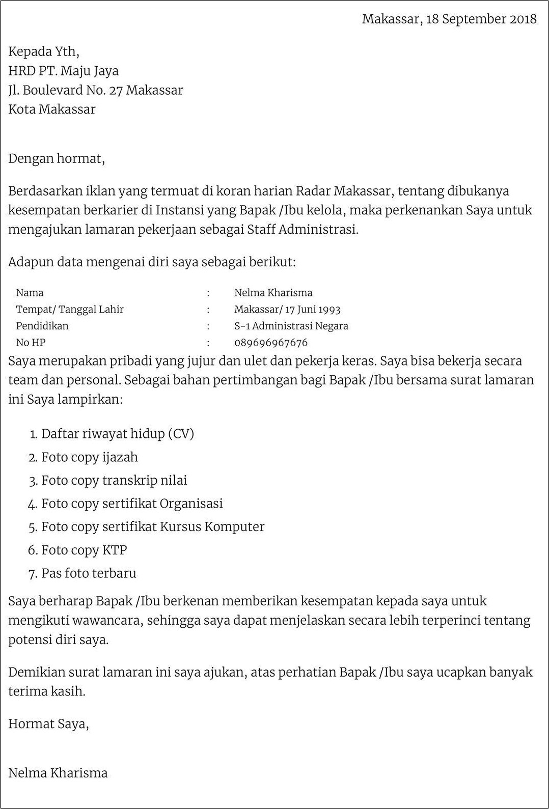 Contoh Surat Lamaran Kerja Biodata Surat Lamaran Kerja Desain 