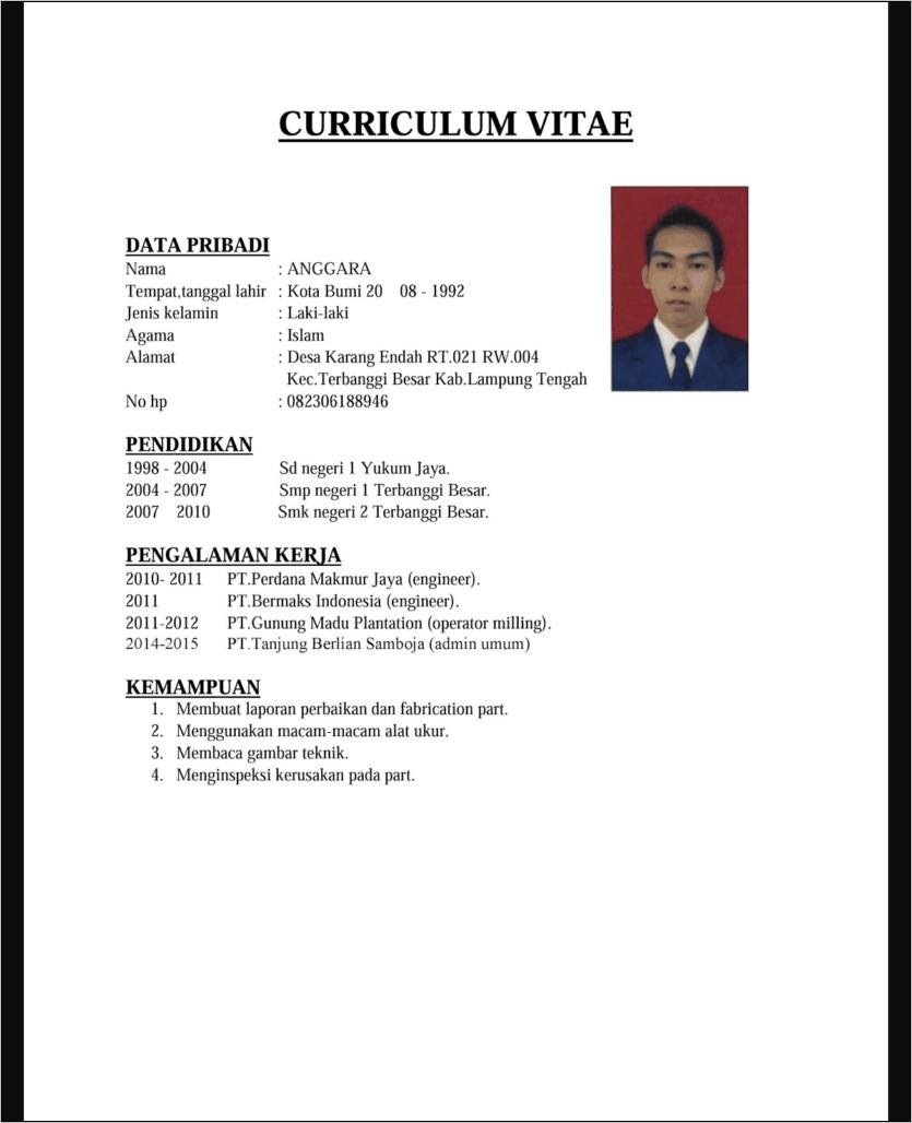 Contoh Surat Cv Lamaran Pekerjaan