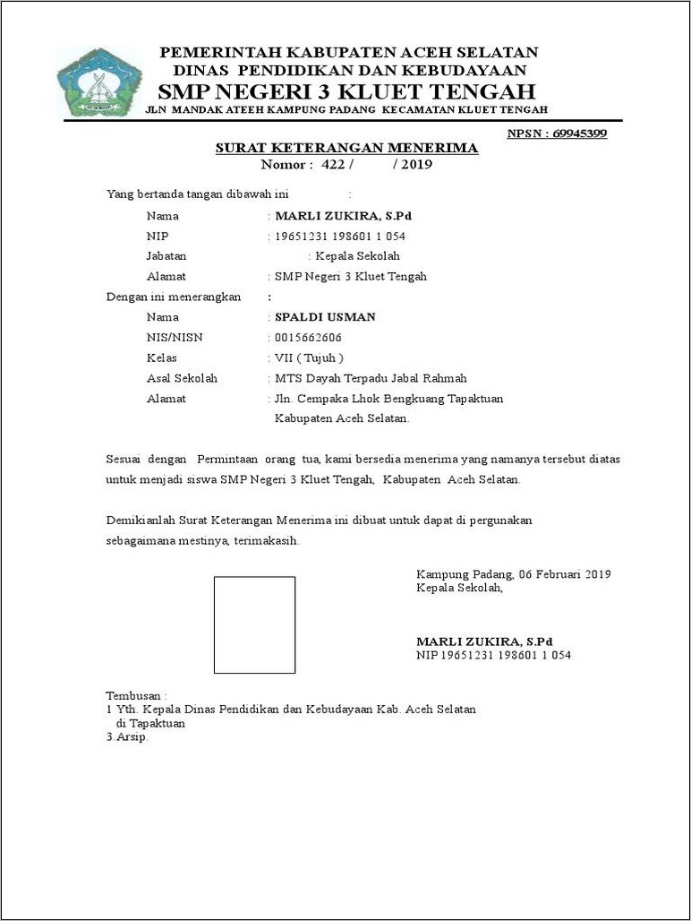 Contoh Surat Lamaran Aceh Selatan