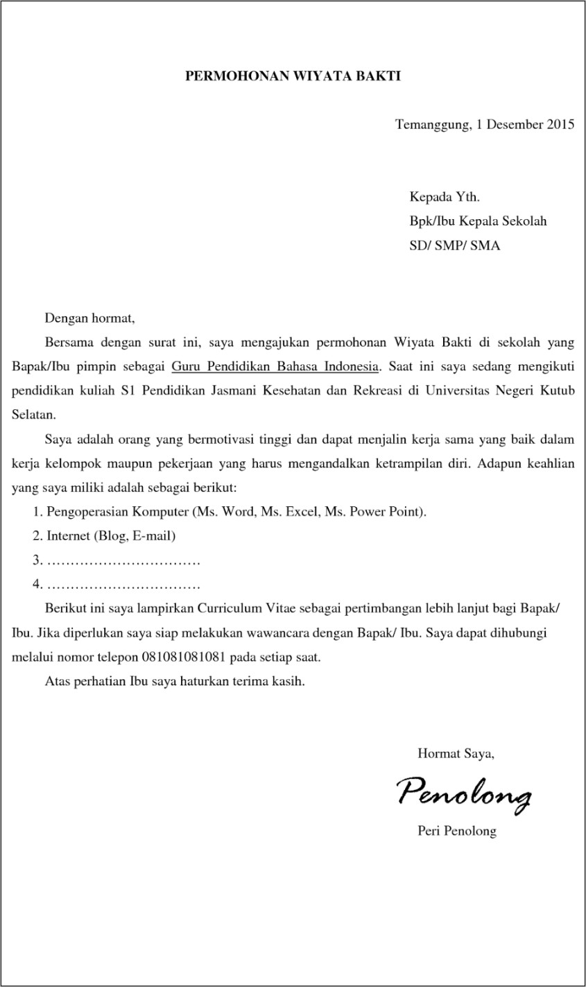 Contoh Surat Lamaran Bahasa Inggirs