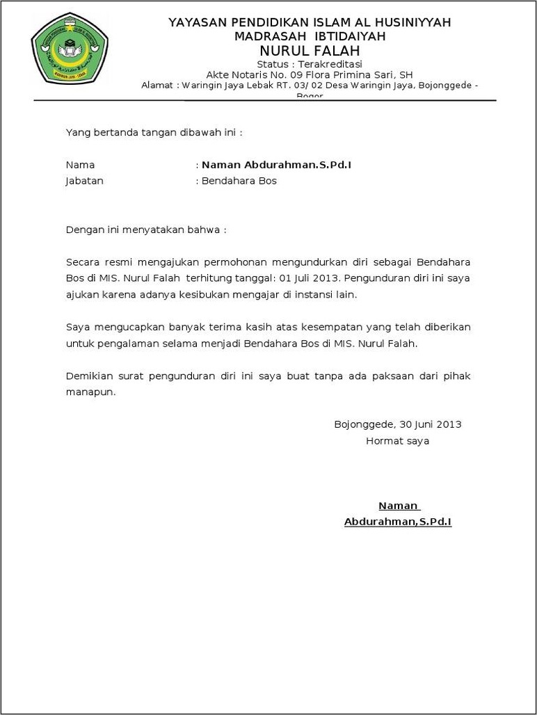 Contoh Surat Lamaran Bendahara Desa