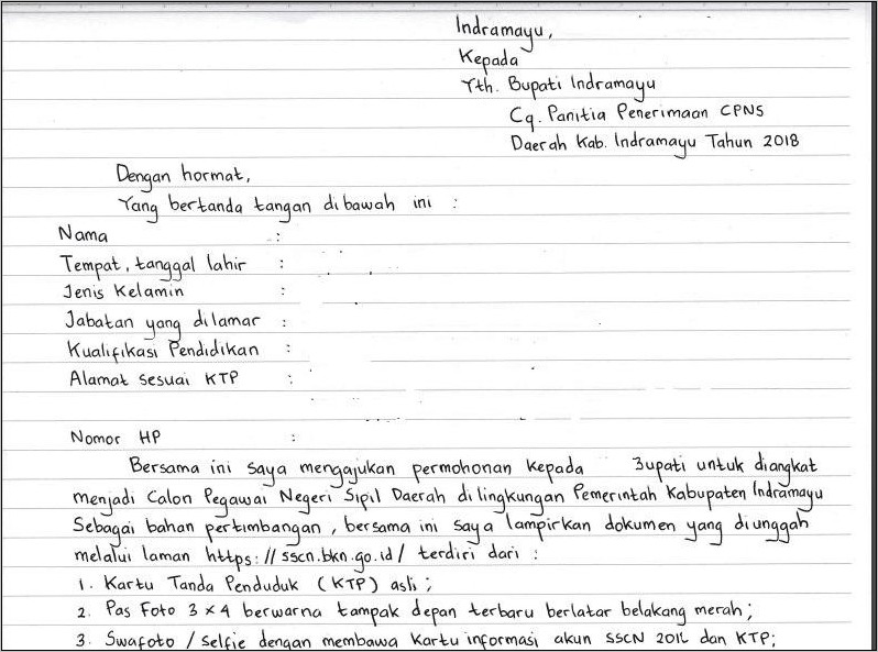 Contoh Surat Lamaran Cns