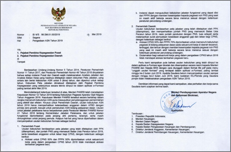 Contoh Surat Lamaran Cpns 2019 Gubernur Sumatera Selatan