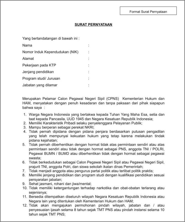Contoh Surat Lamaran Cpns 2019 Kalimantan Tengah