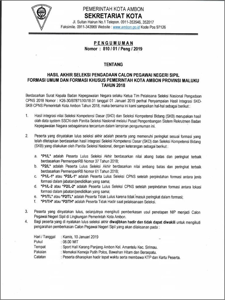 Contoh Surat Lamaran Cpns 2019 Kota Ambon