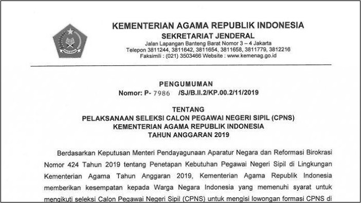 Contoh Surat Lamaran Cpns 2019 Kota Yogyakarta