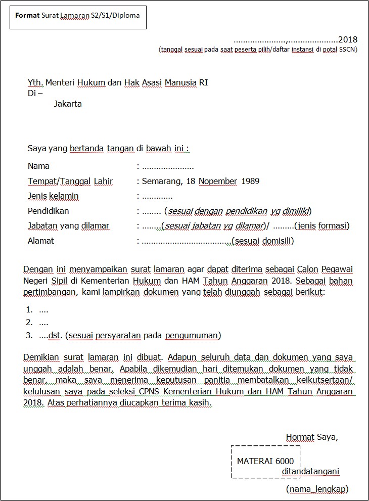 Contoh Surat Lamaran Cpns 2019 Setjen Kpu