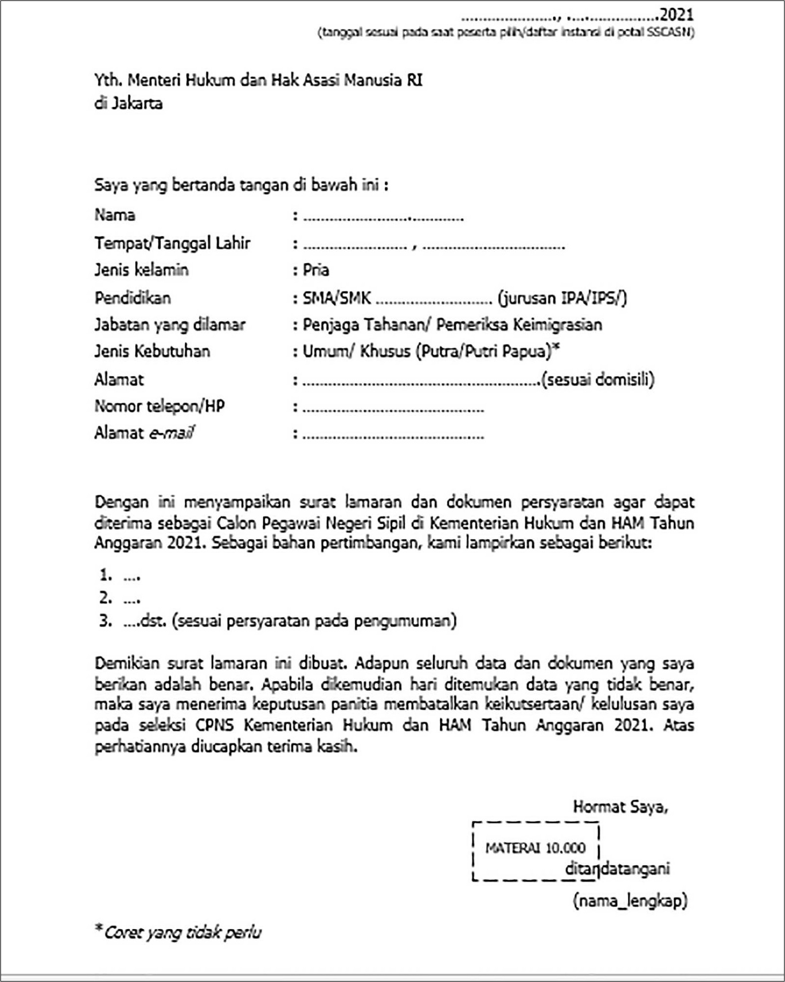 Contoh Surat Lamaran Cpns Aceh Barat