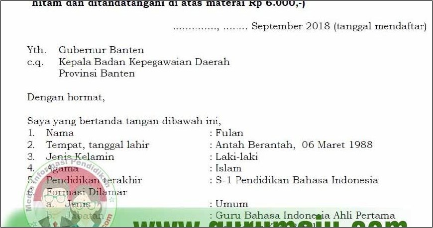 Contoh Surat Lamaran Cpns Banten 2019