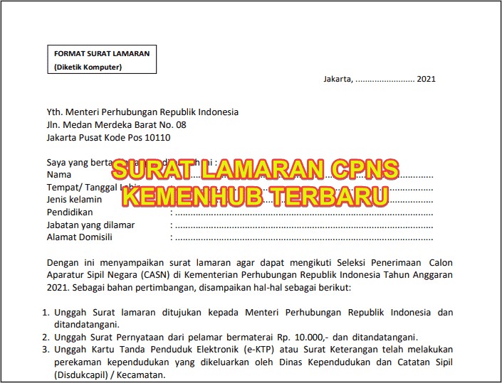 Contoh Surat Lamaran Cpns Dinas Pajak