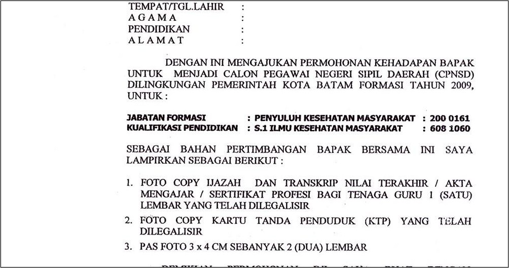 Contoh Surat Lamaran Cpns Diskominfo