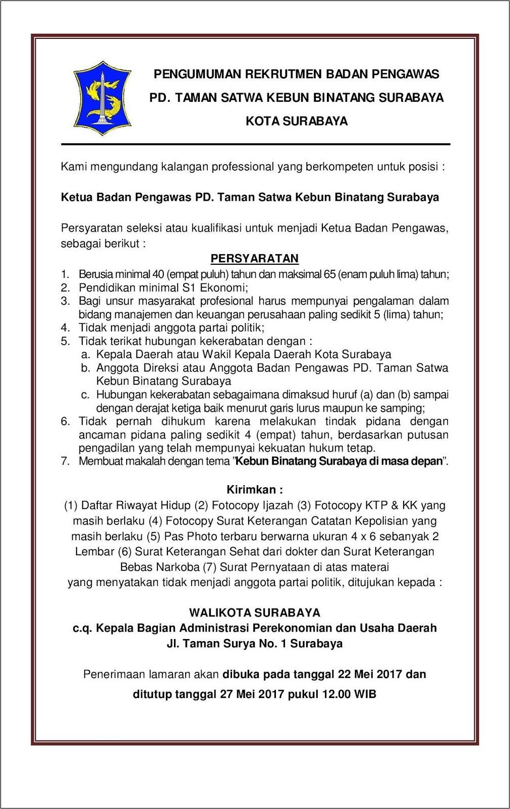 Contoh Surat Lamaran Cpns Ditujukan Walikota Bandung