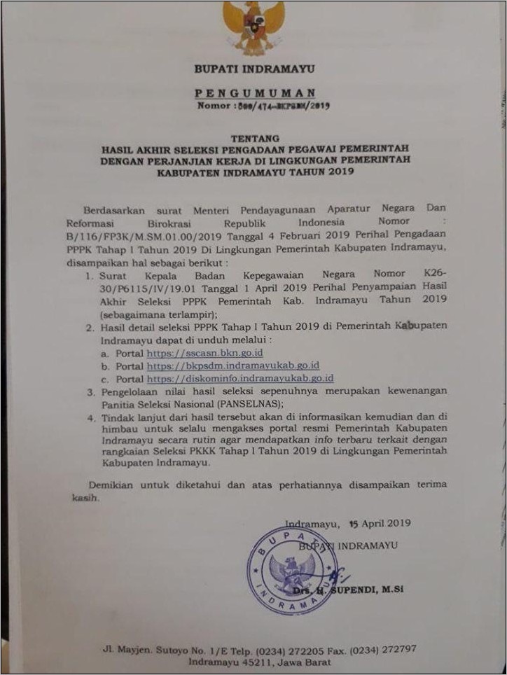 Contoh Surat Lamaran Cpns Guru 2019 Kabupaten Indramayu