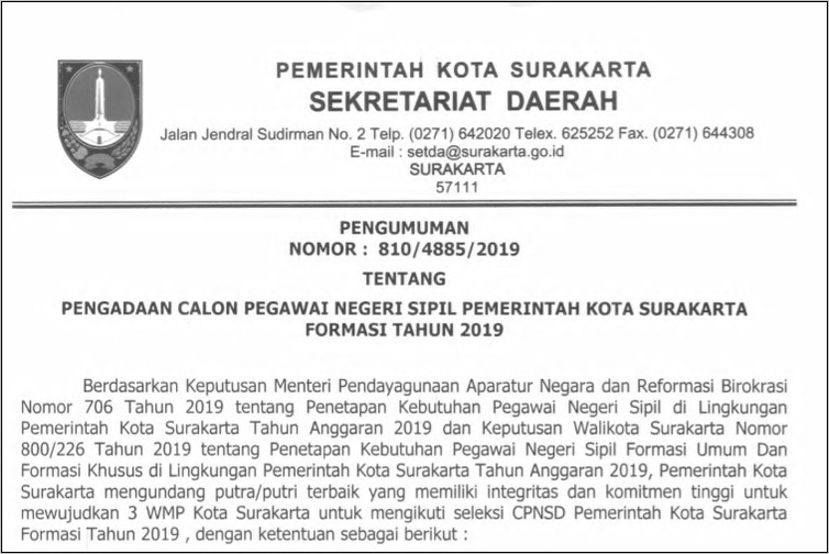 Contoh Surat Lamaran Cpns Guru 2019 Kabupaten Magelang