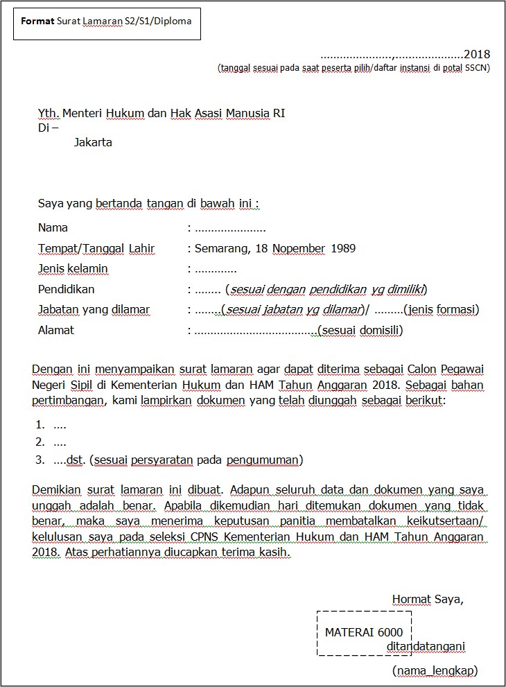 Contoh Surat Lamaran Cpns Guru Bahasa Inggris Lombok Tengah