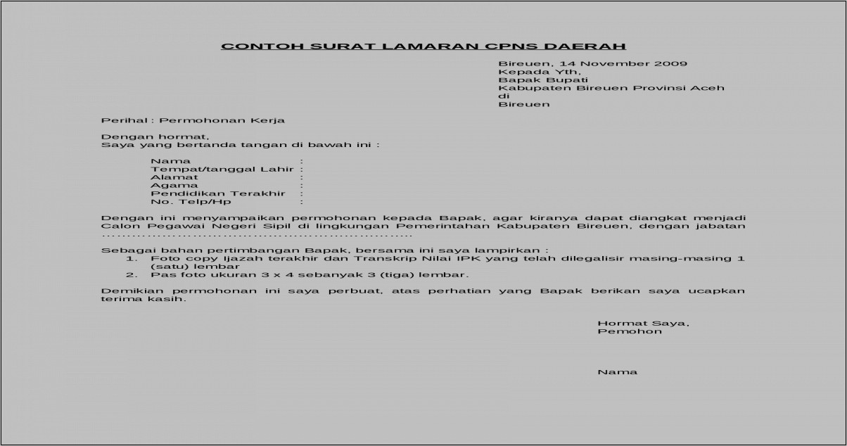 Contoh Surat Lamaran Cpns Kab Demak