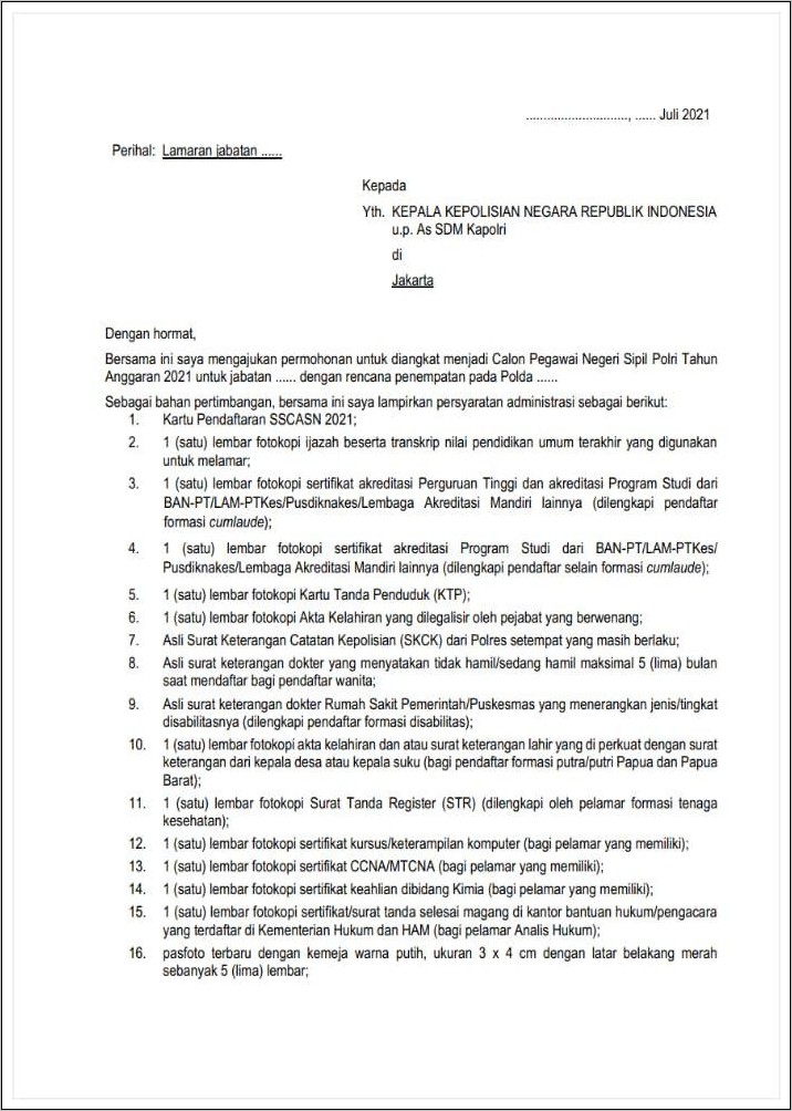 Contoh Surat Lamaran Cpns Kota Bogor