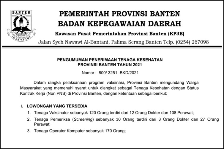 Contoh Surat Lamaran Cpns Provinsi Banten