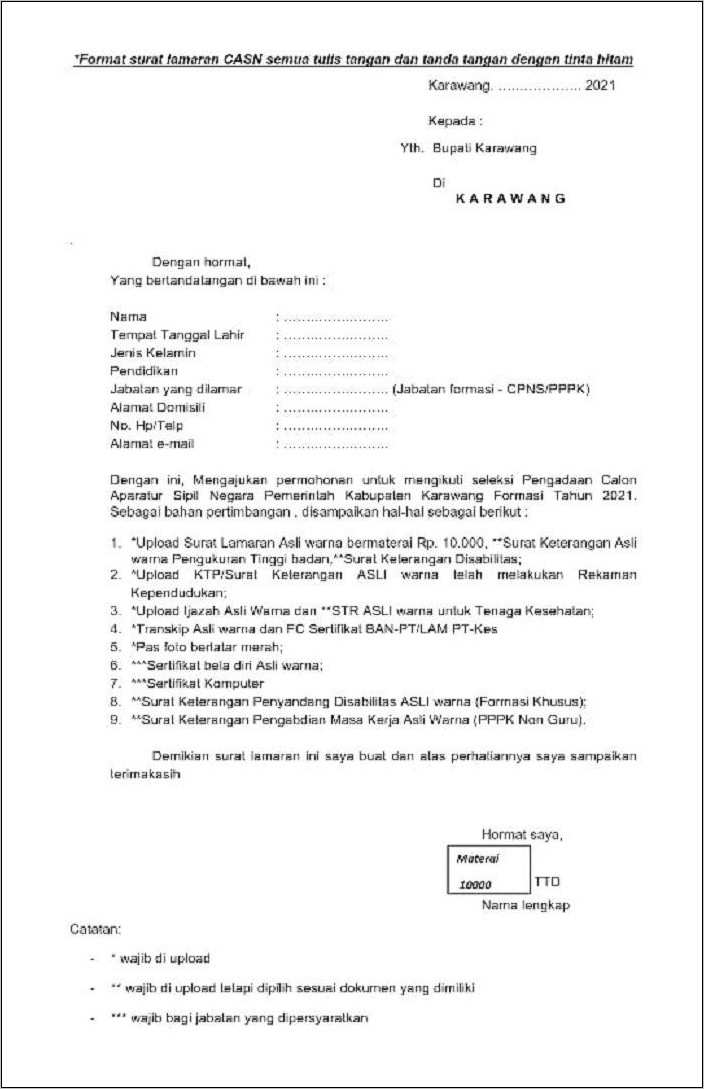 Contoh Surat Lamaran Cpns Tangerang Selatan