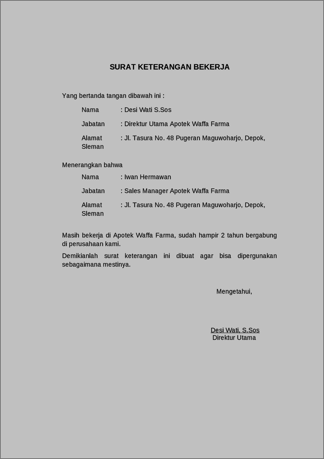 Contoh Surat Lamaran Ke Apotek