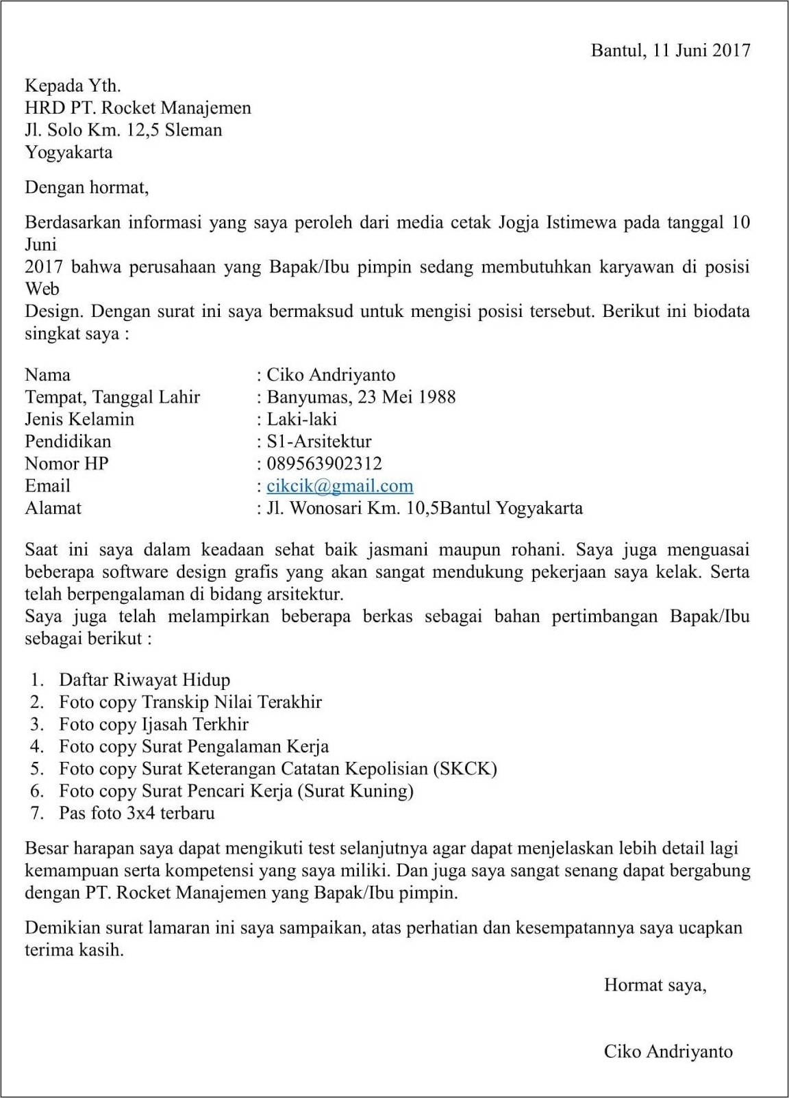 Contoh Surat Lamaran Kerja Dan Cv Pdf