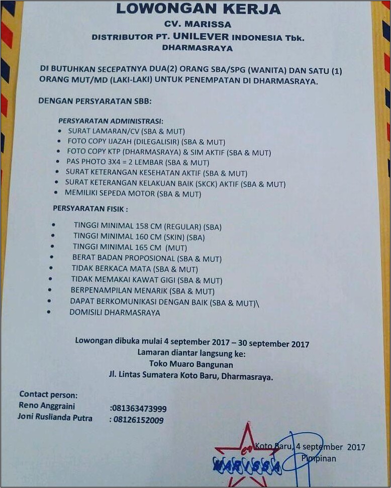 Contoh Surat Lamaran Kerja Di Pt Sjs