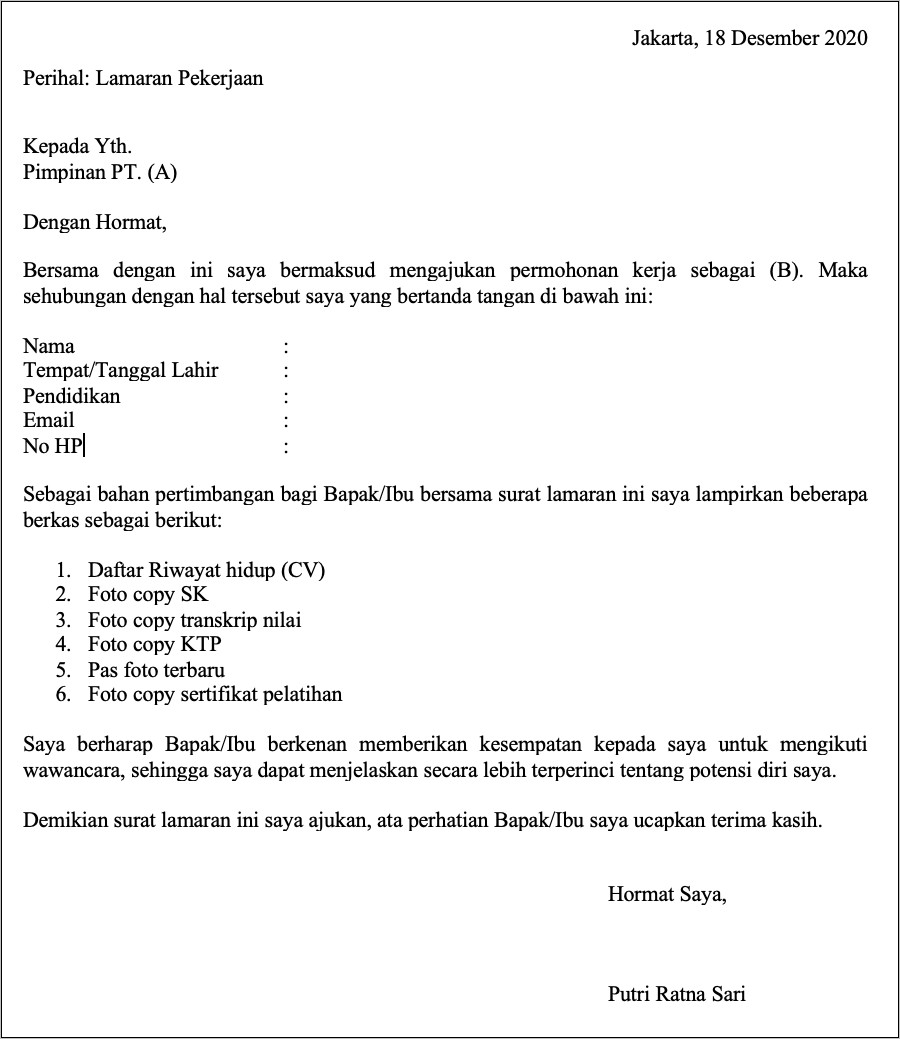 Contoh Surat Lamaran Kerja Dokter