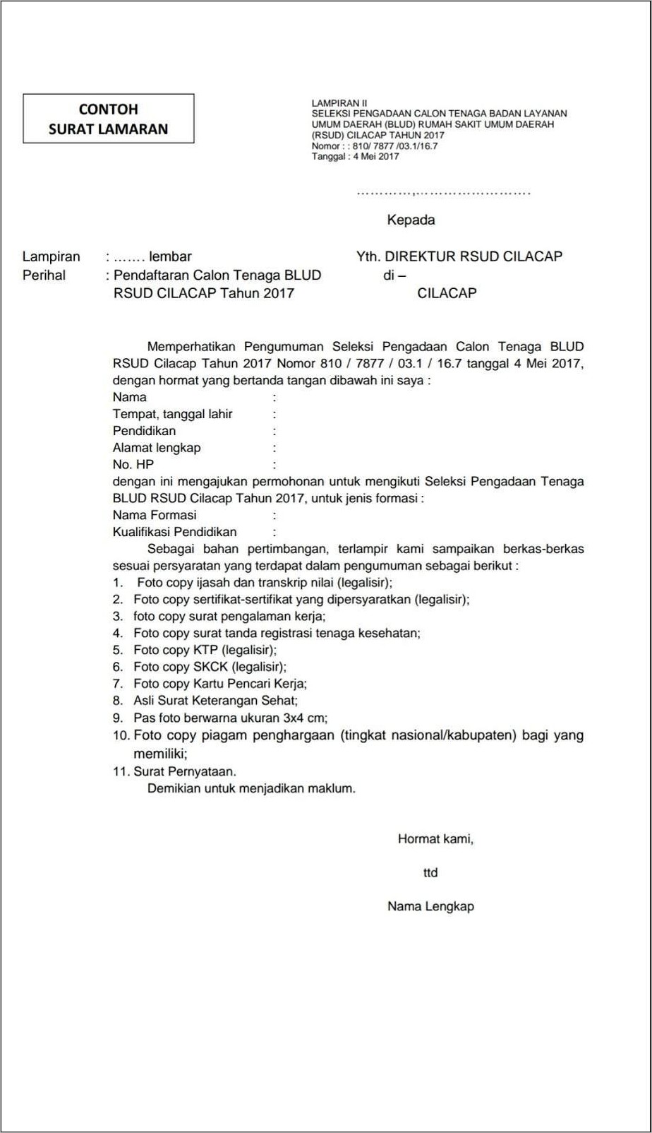 Contoh Surat Lamaran Kerja Fisioterapi