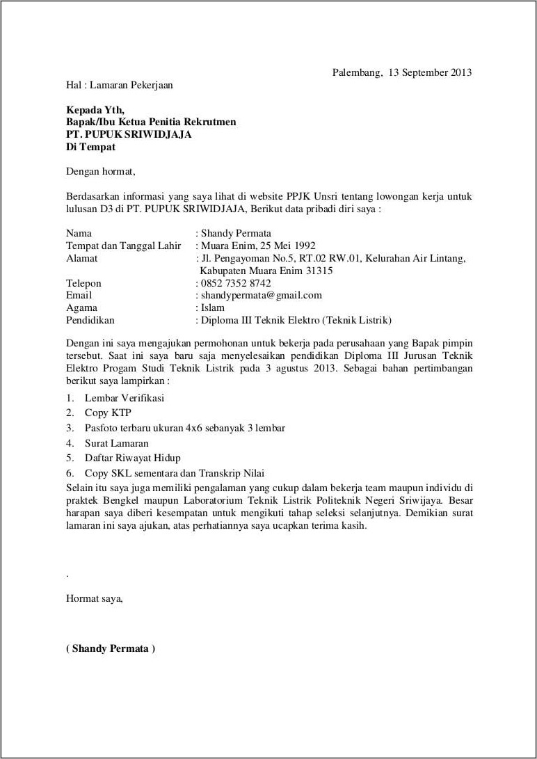 Contoh Surat Lamaran Kerja Ke Adira Finance