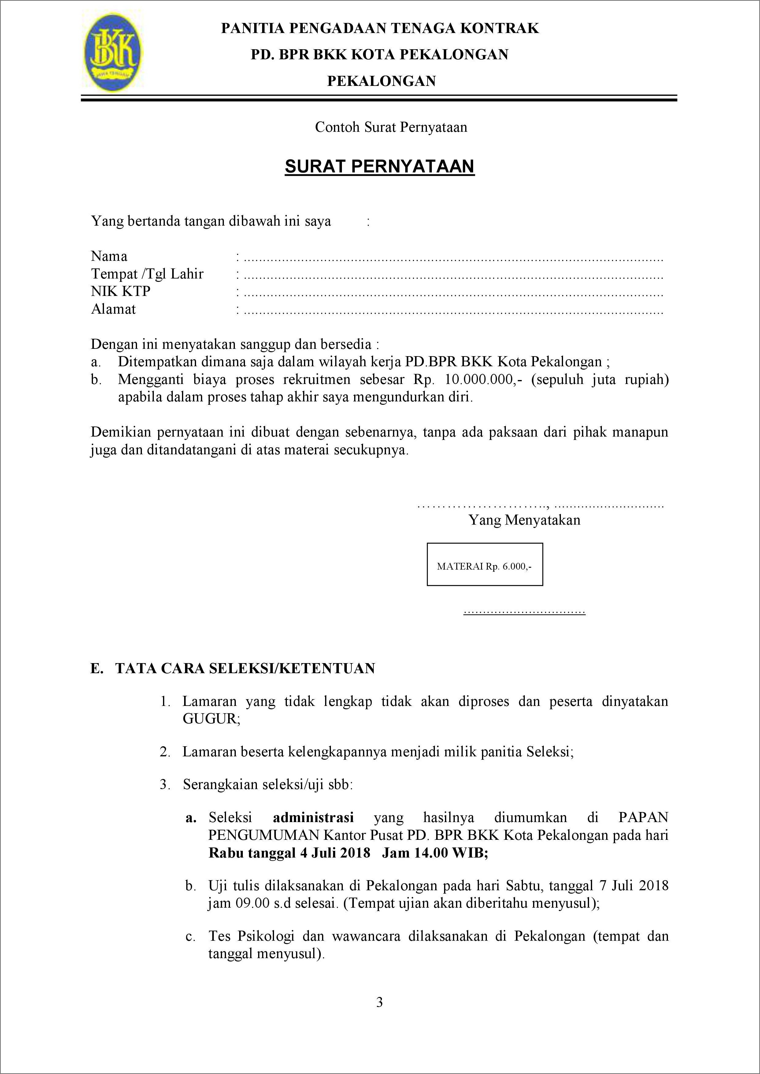 Contoh Surat Lamaran Kerja Ke Bank Bpr