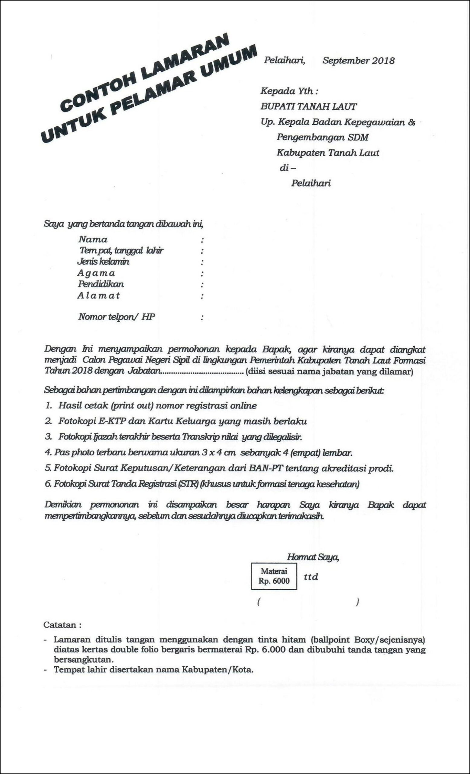 Contoh Surat Lamaran Kerja Pemerintah Kota Makassar
